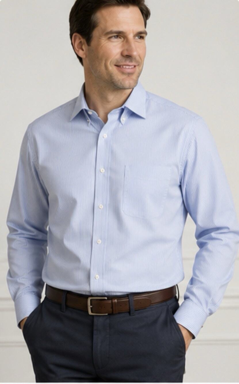 Jos A Bank Travelers Collection Mens 16.5 33 Blue Stripe Cotton Dress Shirt